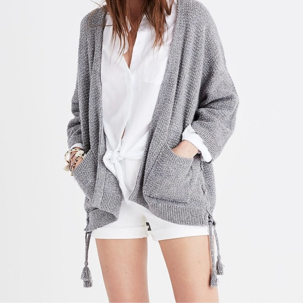 Madewell women Sz small Side-Lace gray knit open Cardigan Sweater minimalist - Picture 1 of 13
